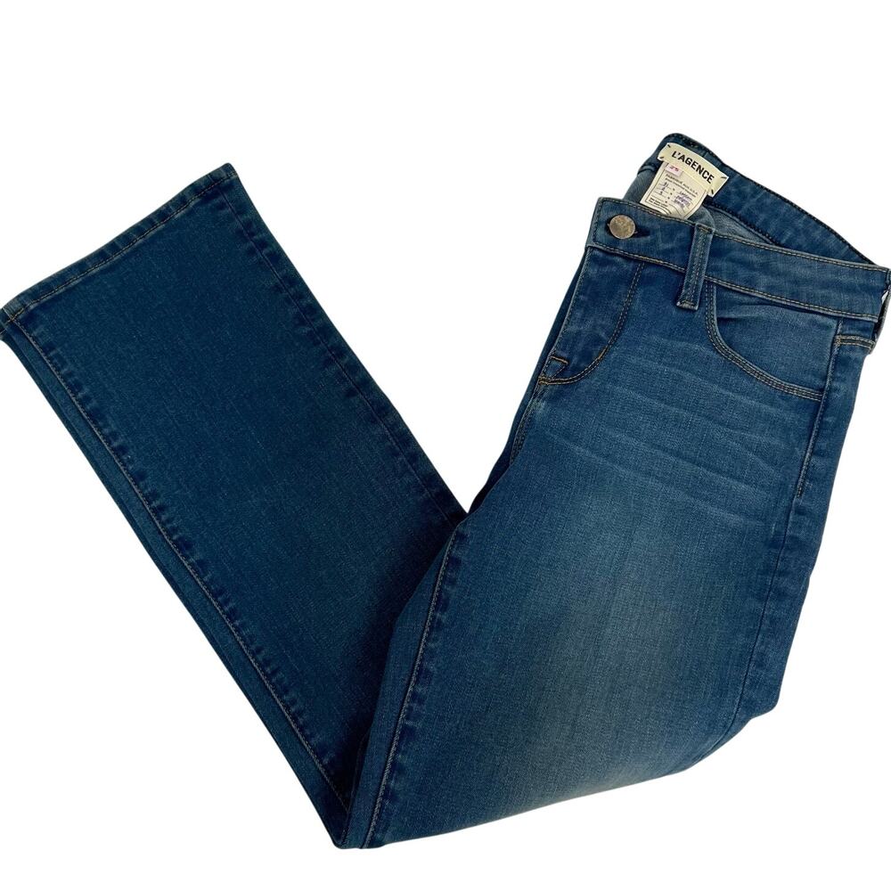 Lagence Womens Size 25 Straight Leg Denim Jeans Blue Medium Wash Zip Stretch